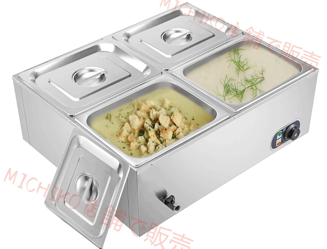 フードウォーマー 業務用 1500W 電気湯煎式保温器 ビュッフェベインマリー ステンレススチールスチームテーブルビュッフェサーバーフードウォーミングトレイ 温度制御 30-85℃恒温調節 ケータリングおよびレストラン用