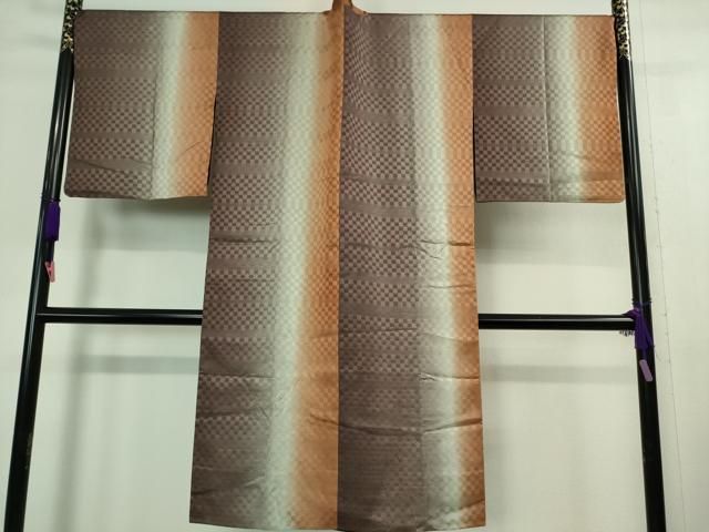 平和屋着物 上 道中着 お召地 ロング丈 リバーシブル 花織 市松花地紋 暈し染め 黒地 DZAA9843kh5