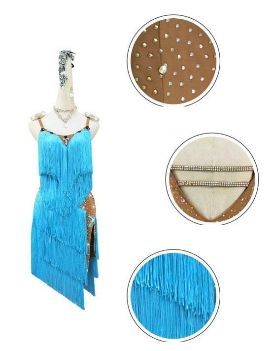 社交ダンスドレス ラテンドレス 競技 デモ用 空ブルー オーダーメイド