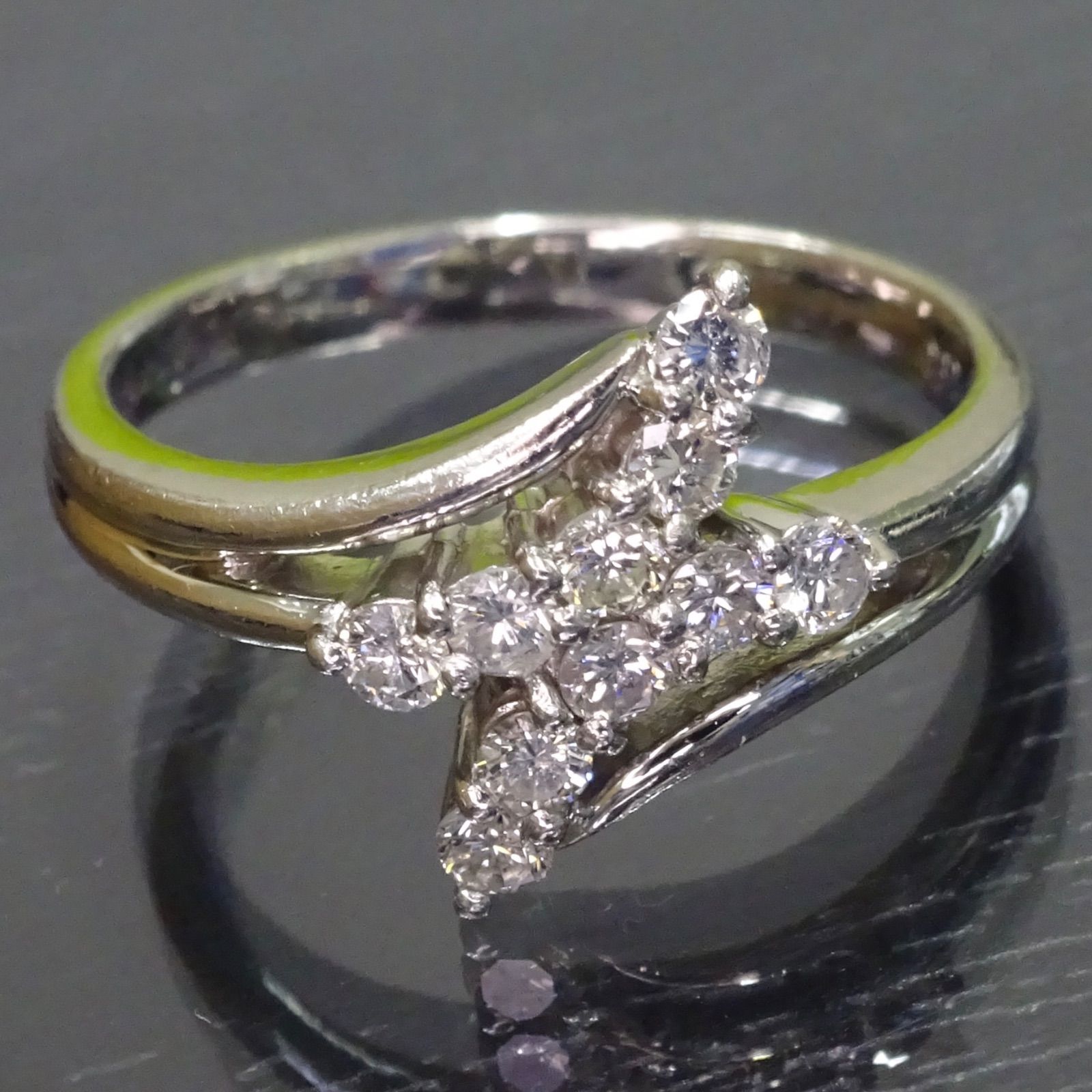 プラチナ pt900 天然ダイヤモンド0.32ct デザイン リング 指輪 約6号 