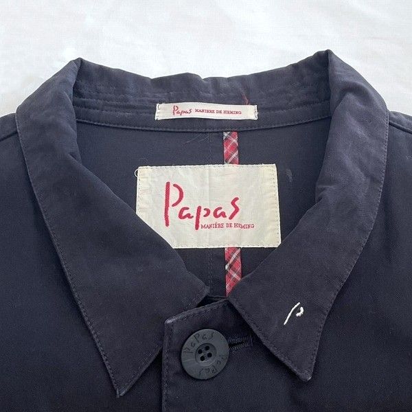 anc パパス Papas コート L 濃紺 トレンチコート ロング 刺繍 メンズ