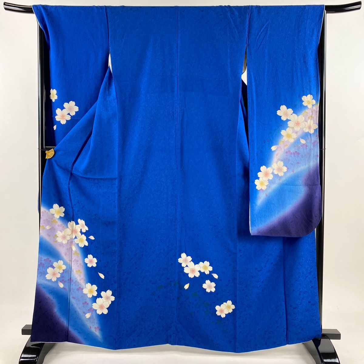 振袖 身丈163.5cm 裄丈67.5cm L 袷 桜 花びら 金糸 金彩 青 正絹 名品