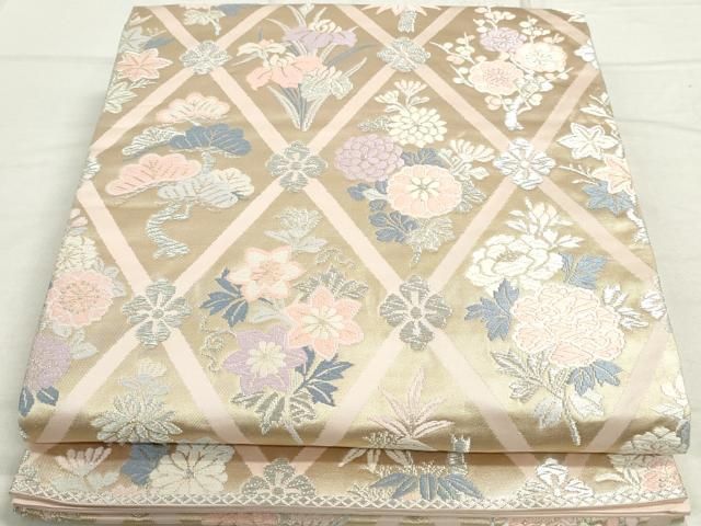 平和屋着物◎六通柄袋帯 唐織 花菱文 銀糸 正絹 逸品 DAAU1340qa