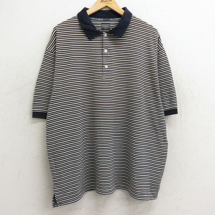XL/古着 HAGGAR 半袖 ポロ シャツ メンズ ゴルフ 大きいサイズ ベージュ他 カーキ ボーダー 24aug07 中古 トップス