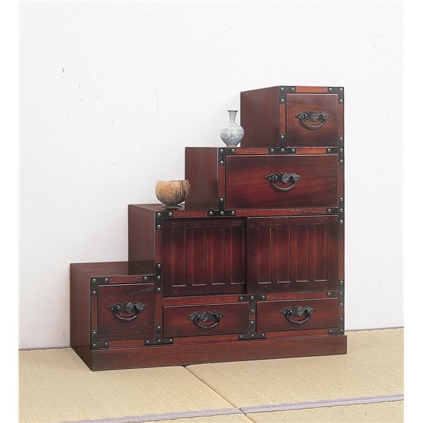 民芸調タンス|階段箪笥 左下がり|幅67cm 木製 桐 完成品