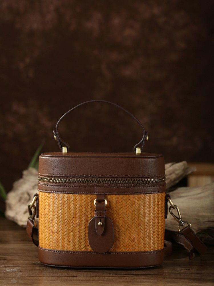 竹編みレザー2WAYバッグ レディース 手作り 自然素材 和洋兼用 軽量