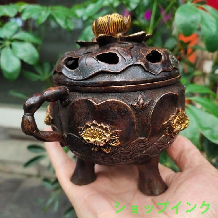 三本足の耳蓮の香炉 蓮の葉炉 装飾品 工芸品 三本足の耳蓮の香炉 蓮の葉炉 装飾品 工芸品