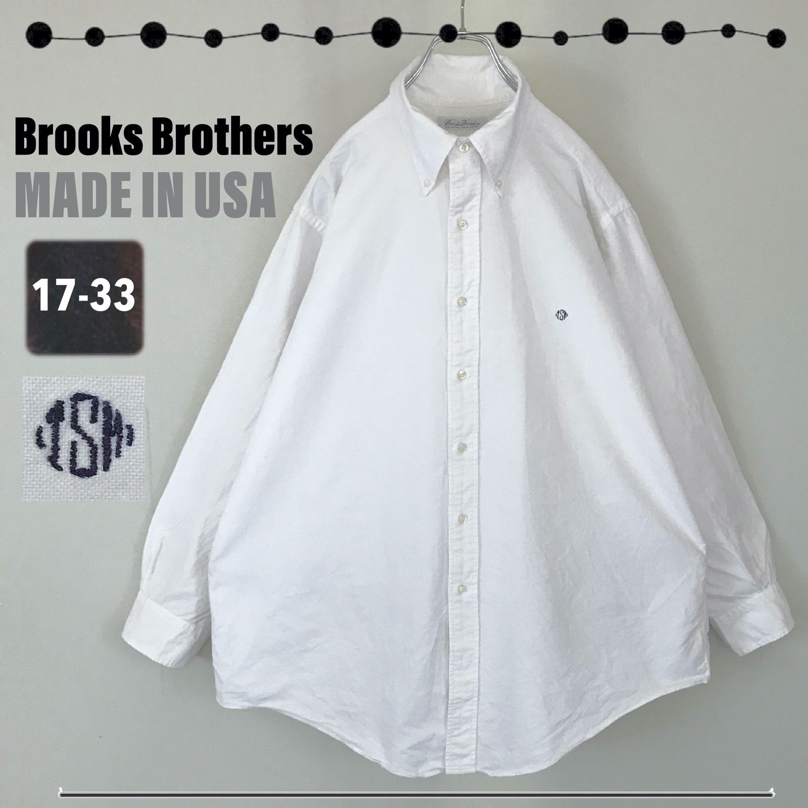 ブルックスブラザーズ/Brooks Brothers★USA製★BDオックスフォード白シャツ★ポロカラー★ISMロゴ/ワンポイント刺繍★サイズ17-33(メンズXL)  2405M110