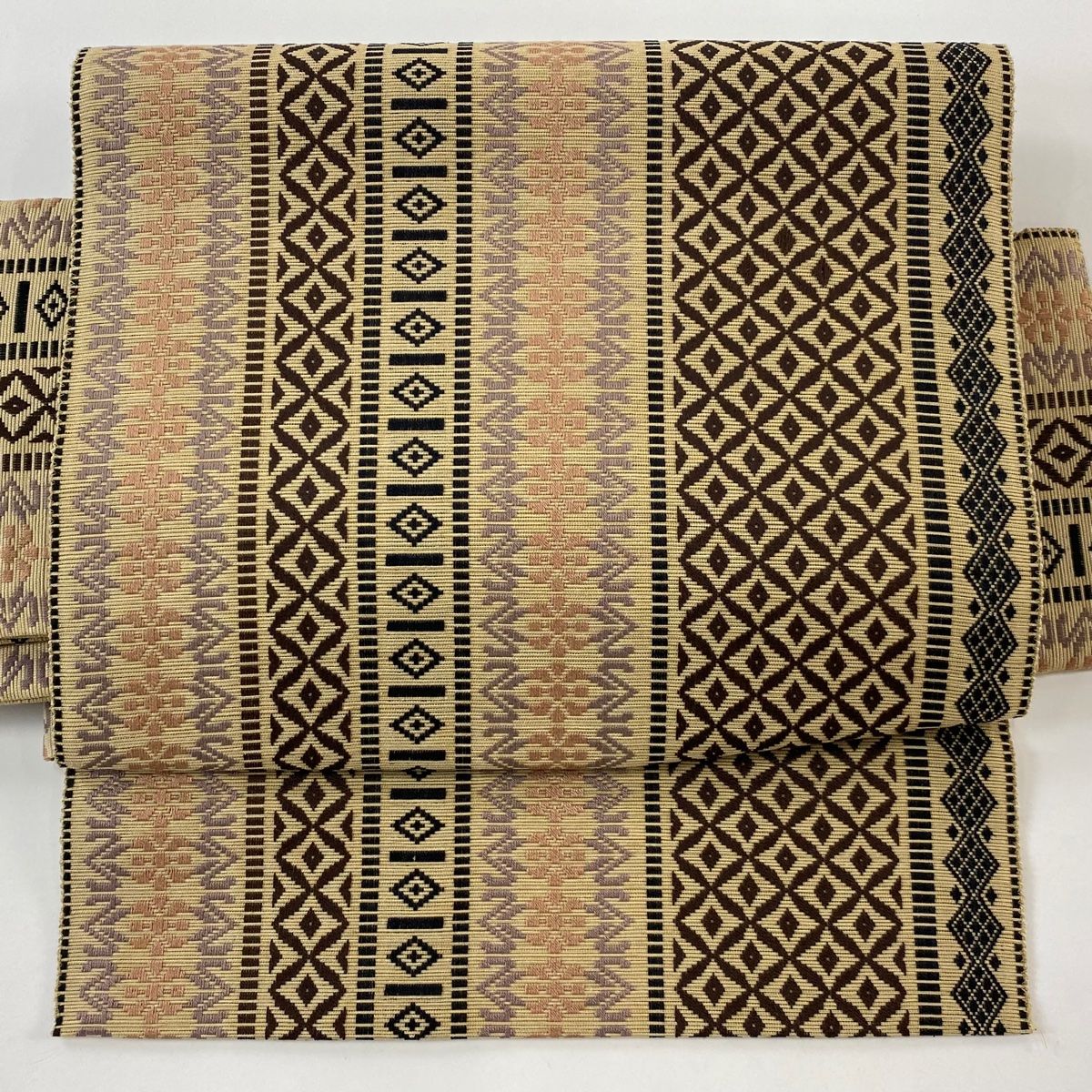付け帯 秀品 作り帯 菱 七宝 薄茶色 正絹