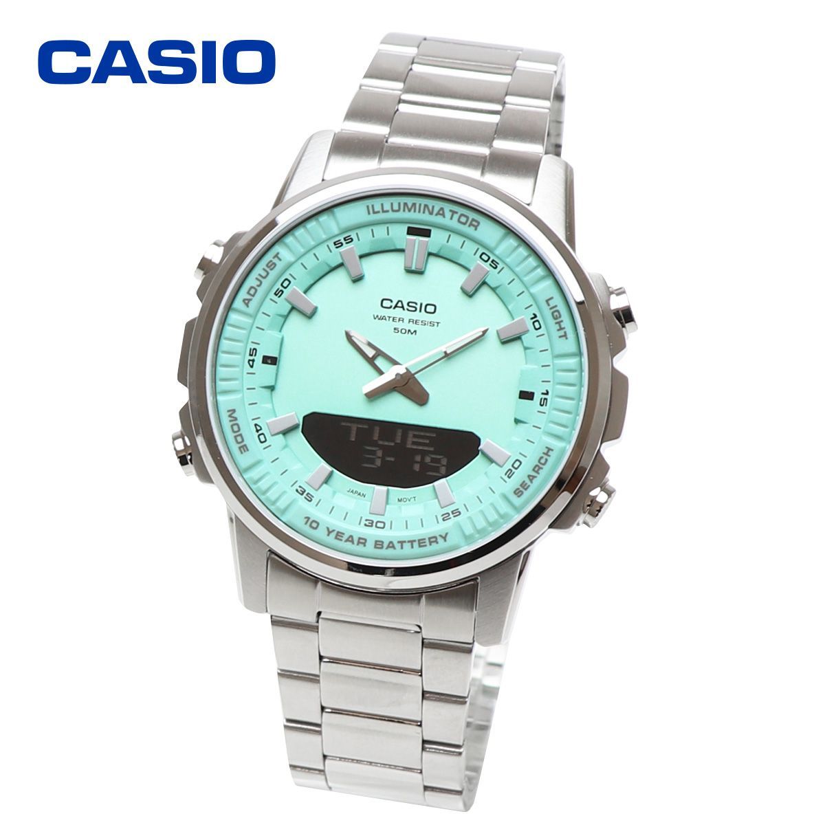 限定モデル CASIO カシオ アナデジ AMW-880D-2A2 10YEAR BATTERY 10年電池 ティファニーブルー TIFFANY BLUE 腕時計 アナログ デジタル メンズ 男性用 ビジネス 復刻デザイン データバンク DATA BANK