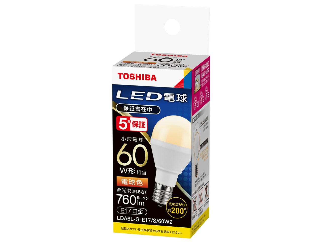 【新品・3営業日で発送】TOSHIBA(東芝) ＬＥＤ電球　ミニクリプトン形　LDA6L-G-E17／S／60W2