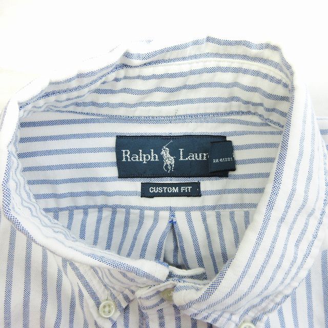 美品 ラルフローレン コットンストライプシャツ　長袖 青×白 ボタンダウン ラルフローレン RALPH LAUREN シャツ ボタンダウン 長袖 ワン