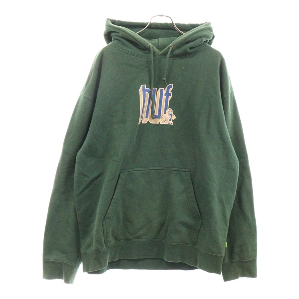 HUF (ハフ) BOOKEND HOODIE FOREST GREEN ロゴプリント フーディー プルオーバーパーカー グリーン