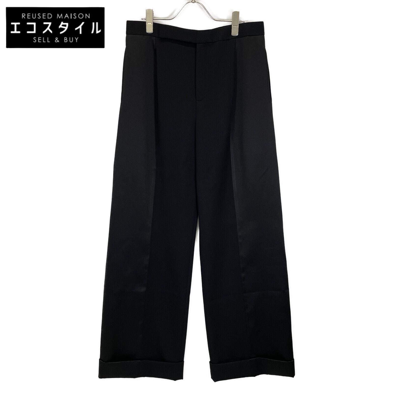 SAINT LAURENT PARIS サンローランパリ 23年 ﾌﾞﾗｯｸ 769190 ｱｼﾞｱﾝﾌｨｯﾄ ﾜｲﾄﾞﾊﾟﾝﾂ 46