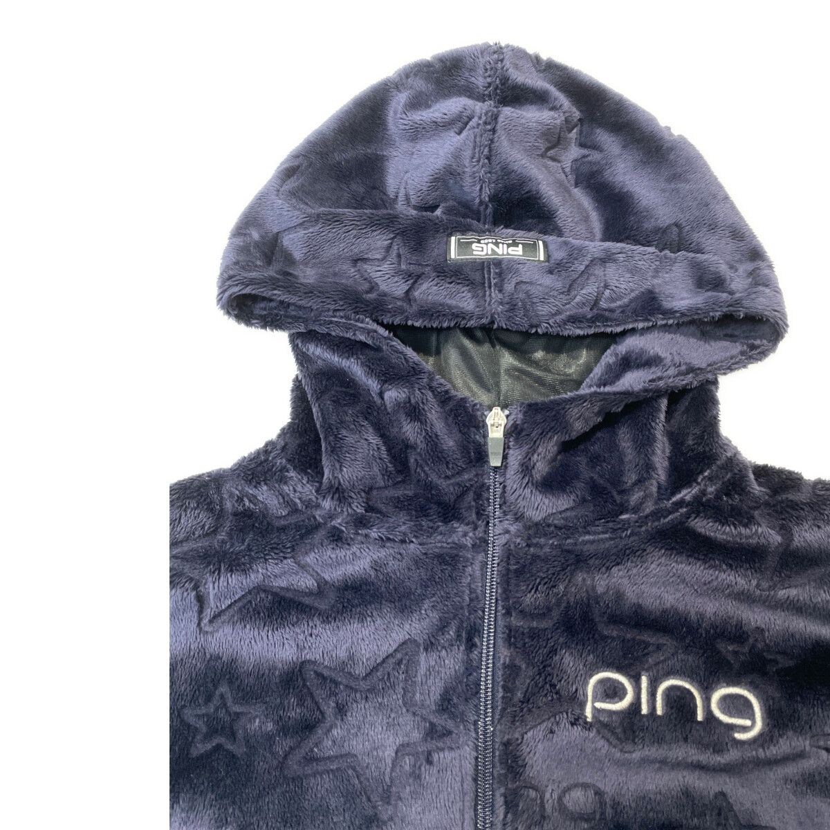 PING - coco 中古 ピン PING レディース パーカー L 紺 ネイビー ベロア ボア ダブルジップ フーディー 総柄 中古 レディース ピン PING パーカー L 紺 ネイビー ベロア ボア