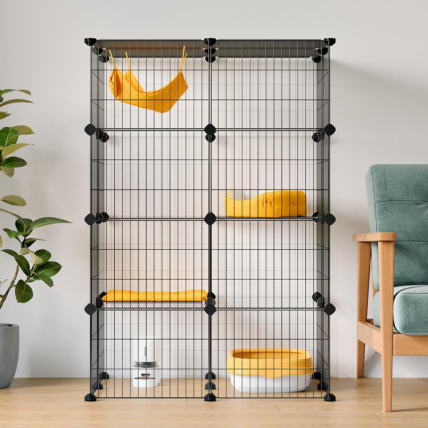 Topzoo 猫 ケージ 高さ123×幅81×奥行き61cm 2段 大型 ワイド扉 組立簡単 キャットケージ 多頭飼い 猫用ケージ 掃除簡単 脱走防止 組み替え自由 コンパクト 室内用 日本語説明書付き ブラック