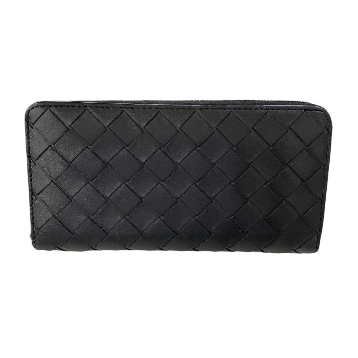 ボッテガヴェネタ BOTTEGA VENETA イントレチャート ラウンドジップ 長財布 レザー ブラック シルバー金具 メンズ T9912453