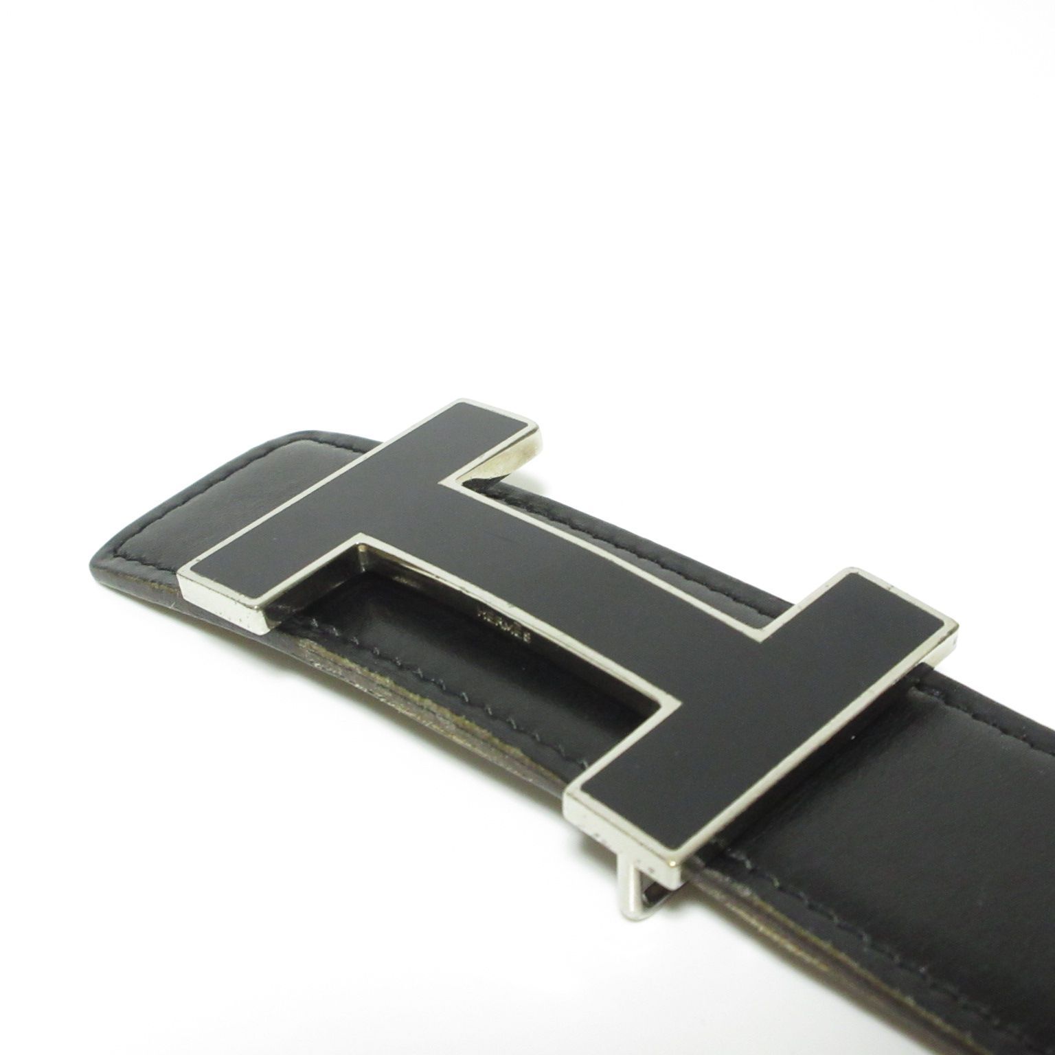 エルメス メンズHERMES黒Hバックル ベルト90 ベルトバックル 《H