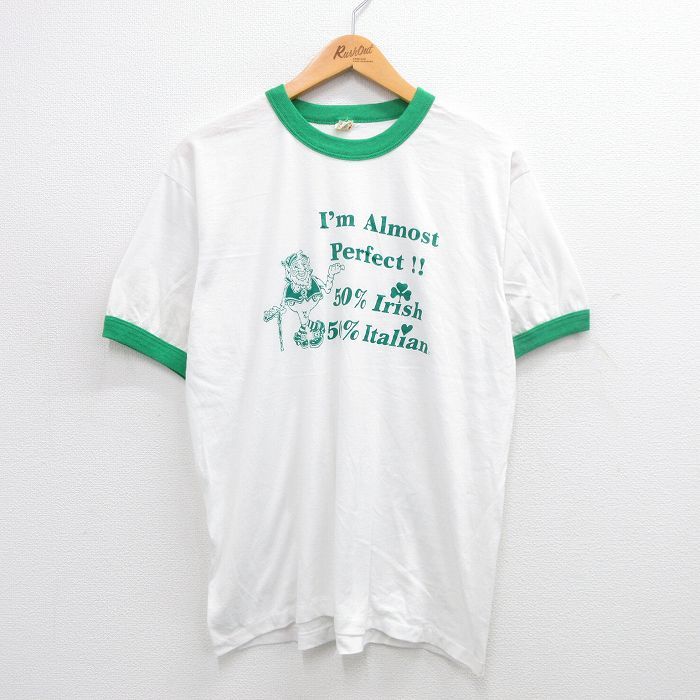 L/古着 スクリーンスターズ 半袖 ビンテージ Tシャツ メンズ 80s アイリッシュ イタリア クルーネック 白 ホワイト リンガー 24jul03 中古