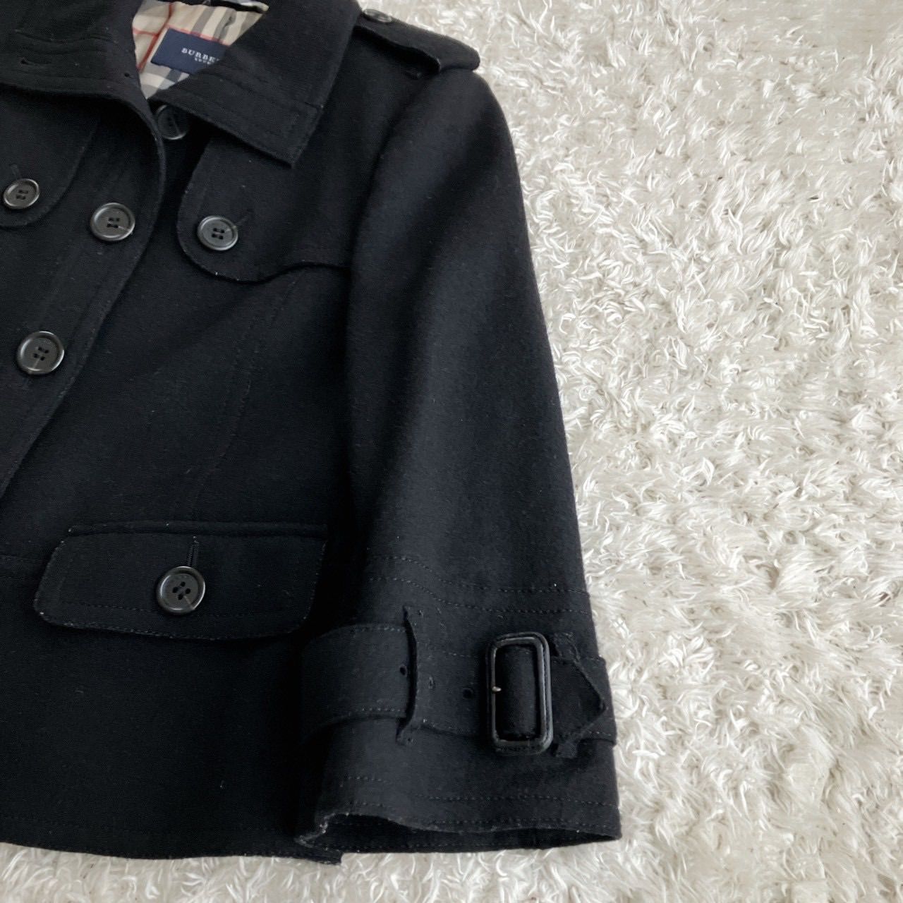 バーバリーロンドン ショートコート ノバチェック アンゴラ混 黒 40
