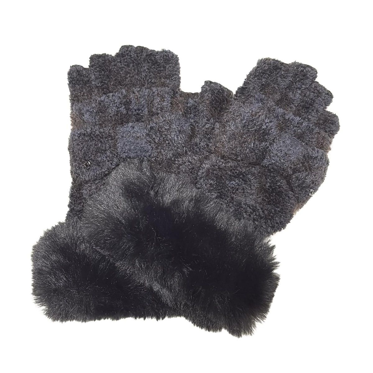 ANTEPRIMA アンテプリマ 手袋 レディース - ダークネイビー×ダークブラウン×黒 リボン|ラインストーン ウール フェイクファー