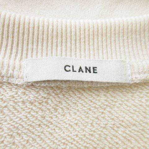 クラネ CLANE トレーナー スウェット ラウンドネック 長袖 スリット アシンメトリー 裏毛 1 S ライトベージュ /AO18 ■GY30 レディース クラネ CLANE トレーナー スウェット ラウンドネック 長袖
