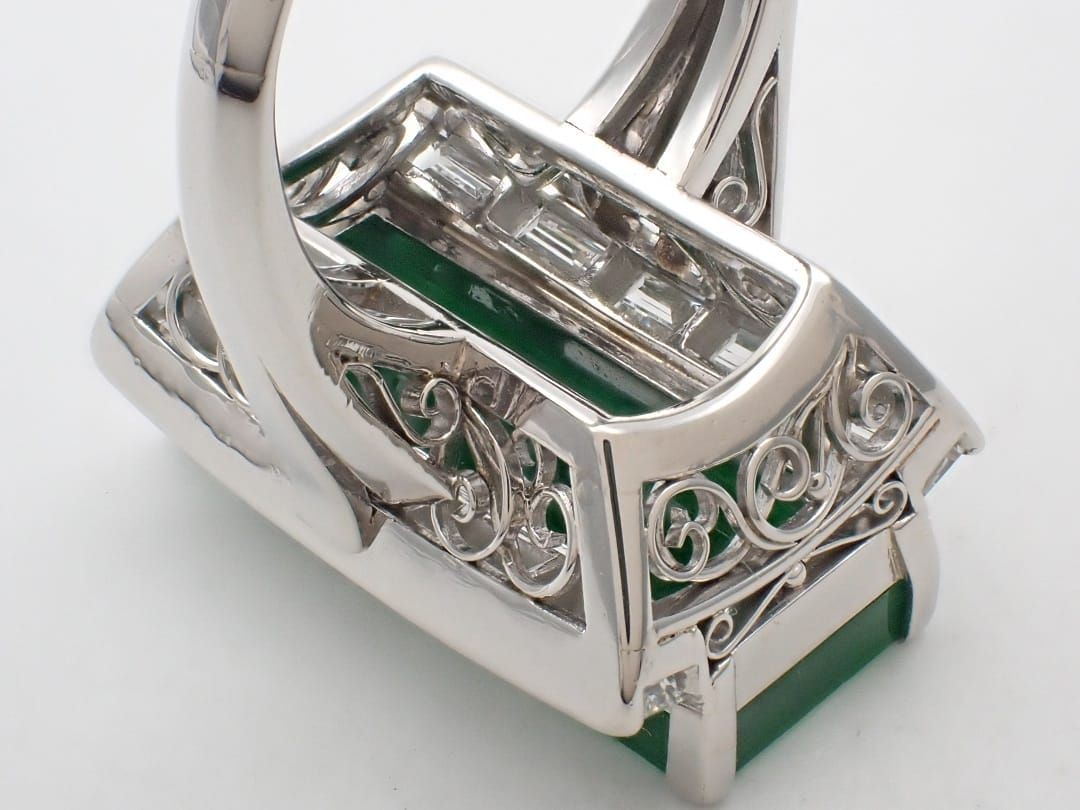 PM プラチナ ダイヤ ヒスイ リング D1.73ct 11号 12.11g 中古A+ 【送料  