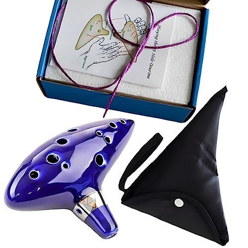 ダークブルー MIMIA オカリナ 12穴 初心者 音楽愛好家 楽譜付き 陶器 入門セット おかりな 楽器 アルトc管 (ダークブルー)