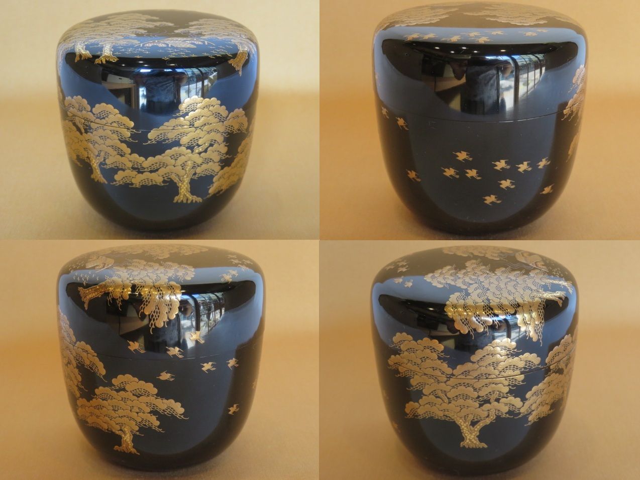 逢絢亭】茶道具 大棗 輪島塗 沈金 花の丸四君子蒔絵 木製 馬場龍公