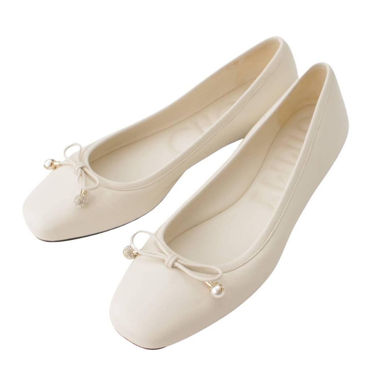 ジミーチュウ パールパンプスシューズホワイト 38【中古】 ジミーチュウ】Jimmy Choo Elme Flat パール付き フラット