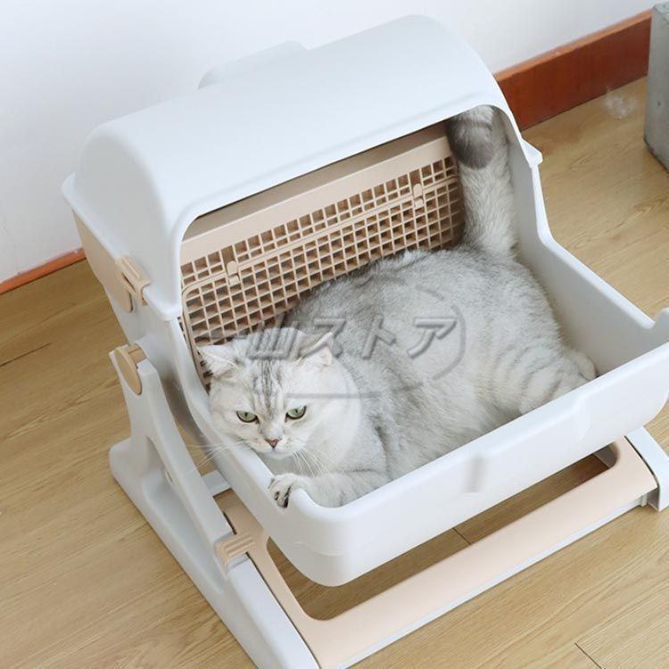 半自動猫用トイレ　2セット　ベージュ　猫用トイレ Amazon | SunRuck 半自動猫用トイレ 猫用トイレ 固まる猫砂用
