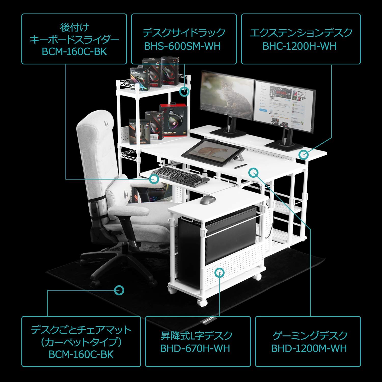 Bauhutte スタンディングデスク 昇降式　ホワイト Amazon.co.jp: Bauhutte( バウヒュッテ ) ゲーミングデスク 昇降
