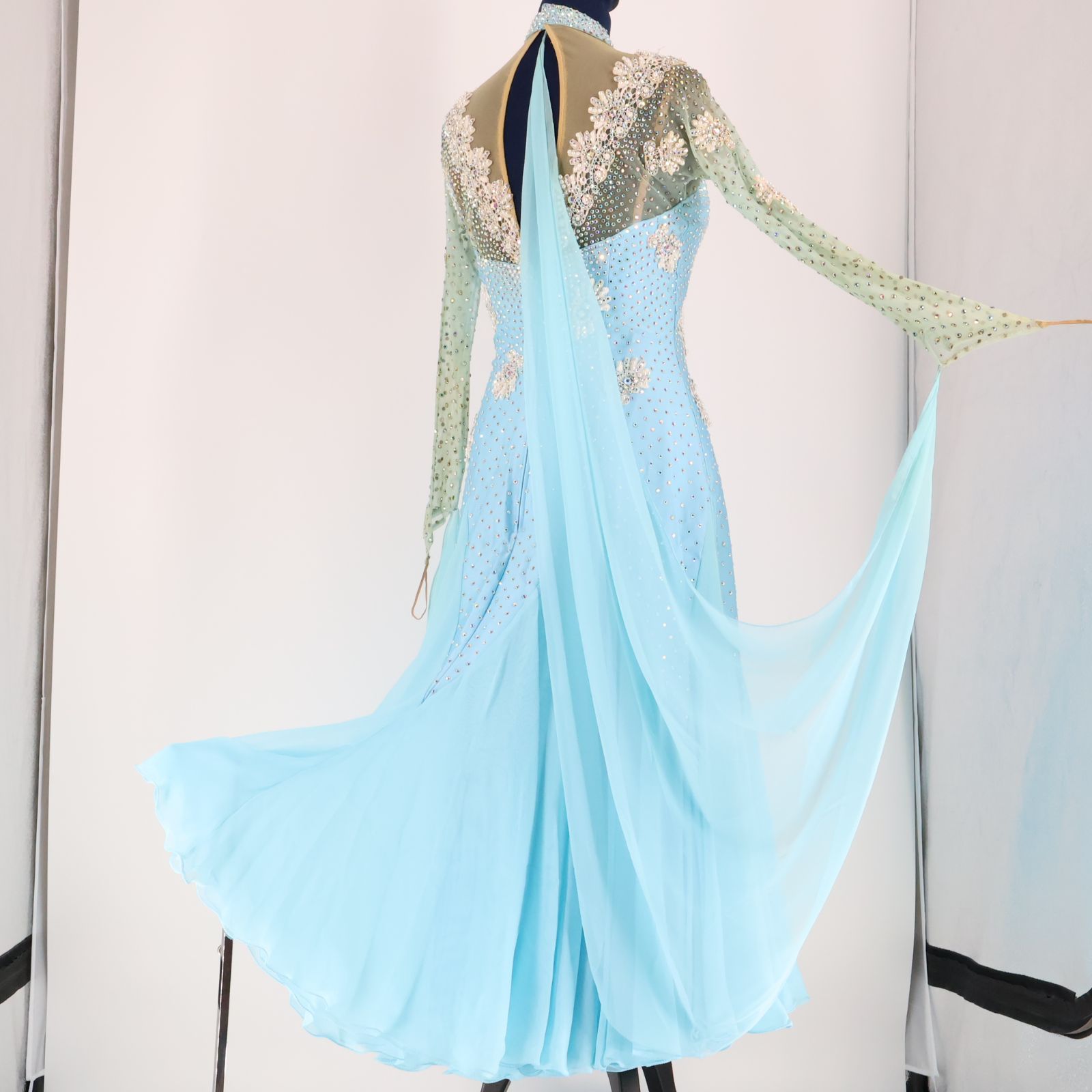 社交ダンス衣装】ブルー ワンピース ドレス 水色 スカイブルー