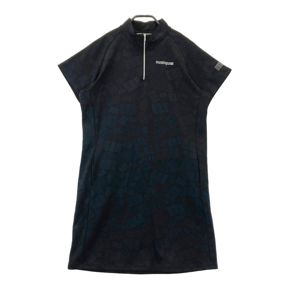 サイズ 3L MUNSING WEAR マンシングウェア ハーフジップ半袖ワンピース ロゴ柄 ブラック系 240101437151 ゴルフウェア レディース ストスト