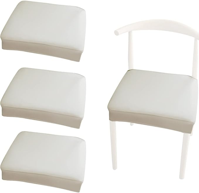 ホワイト 4枚セット YUYAKESHI 椅子 カバー レザー 座面カバー 椅子カバー チェアカバー 洗える レストラン 伸縮素材 汚れ防止 ダイニ ダイニングング座面 取り外し可能 長さ35-48cm 幅35-45cm（ホワイト・4枚セット） ::77493 