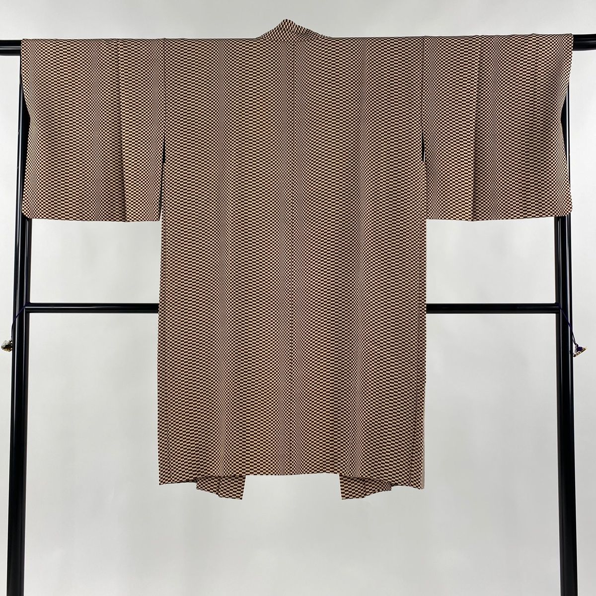 羽織 身丈106cm 裄丈65.5cm M 変わり市松 ベージュ 正絹