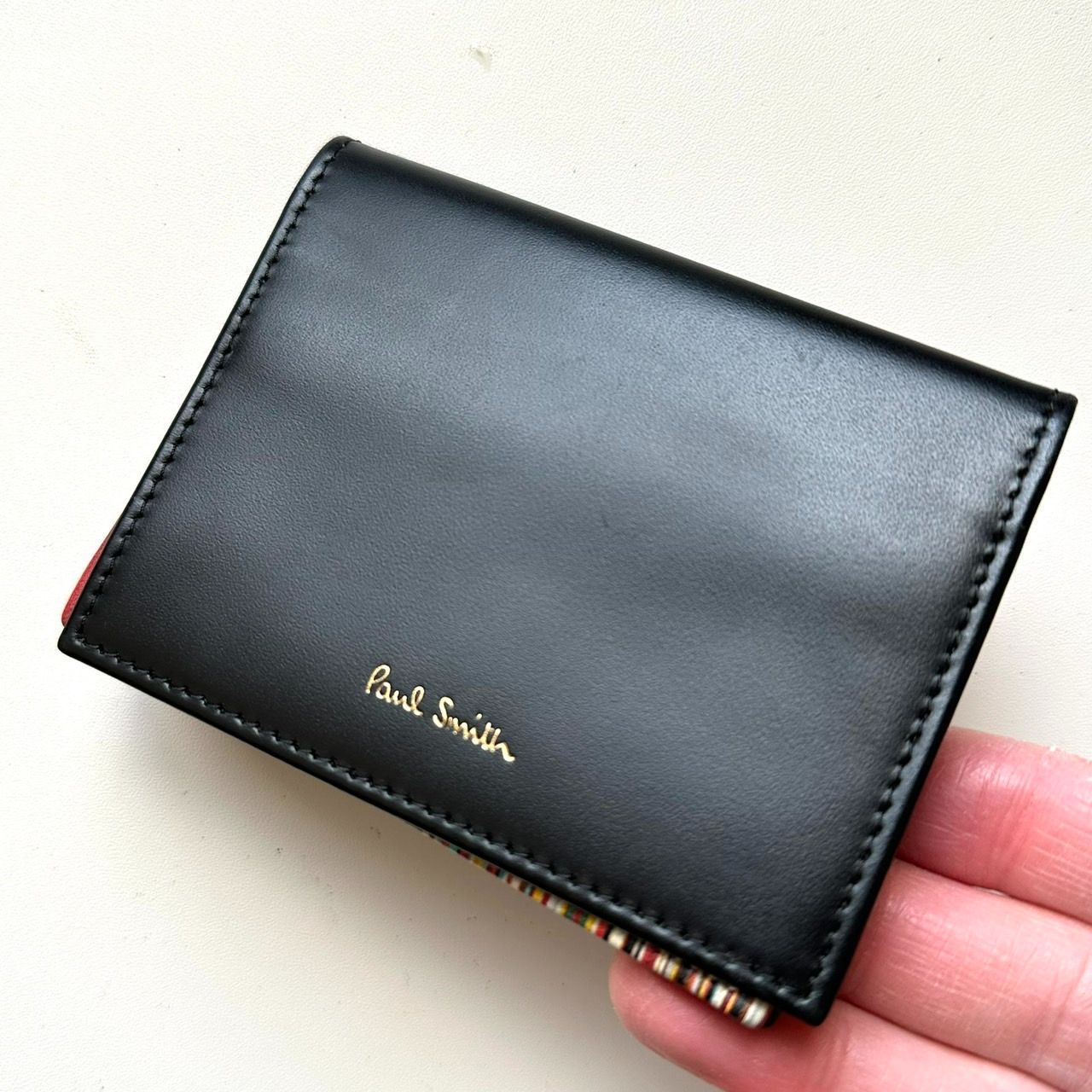 【極美品】Paul Smith マルチストライプ 名刺入れ シボ革 ブラック ポールスミス Paul Smith 名刺入れ マルチストライプ 美品