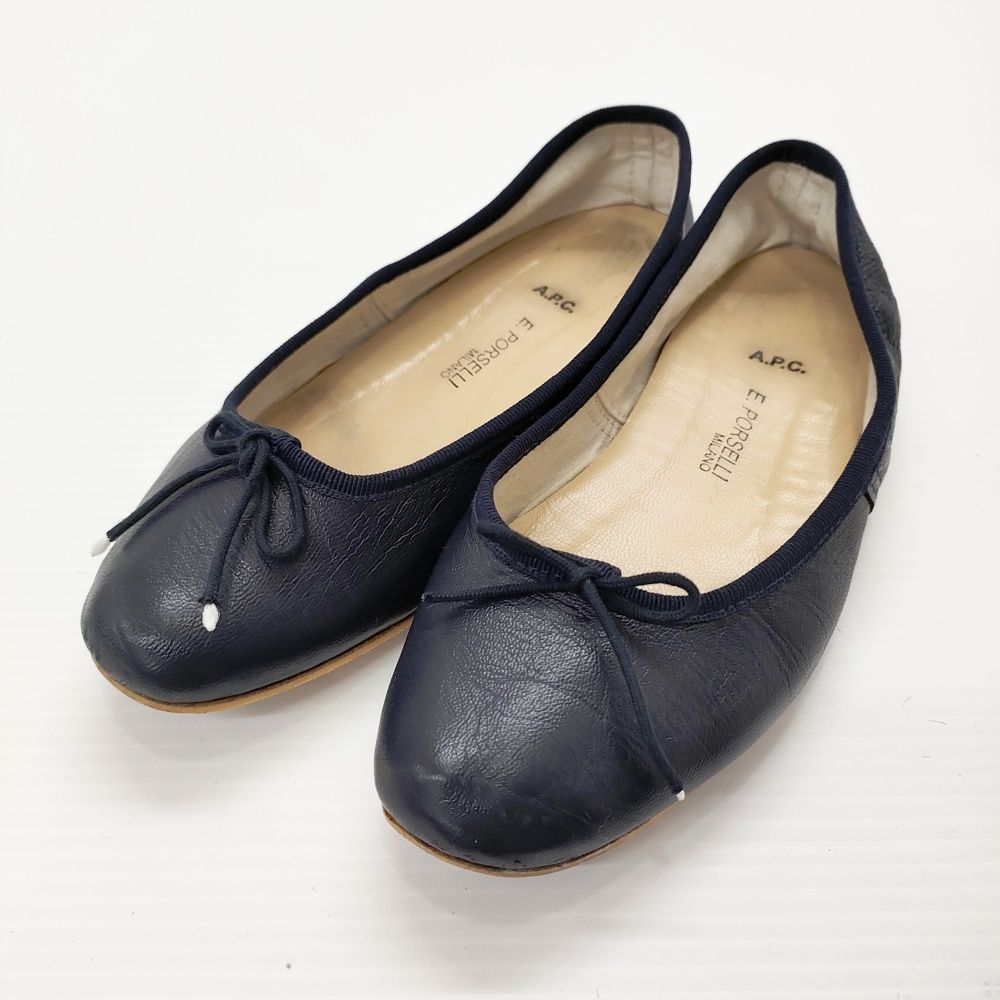 ♦︎良品♦︎APC E.ポルセリ ダンス　バレエシューズ　フラットシューズ　36 A.P.C./E.PORSELLI レザー フラット バレエシューズ ネイビー