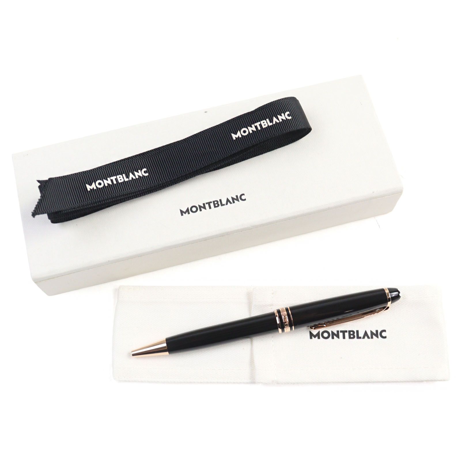 ○MONTBLANC モンブラン マイスターシュテュック クラシック 現行品 ロゴ刻印 ホワイトスター ツイスト式 ボールペン ブラック レッドゴールド 箱 保存袋付き ドイツ製 筆記 済み