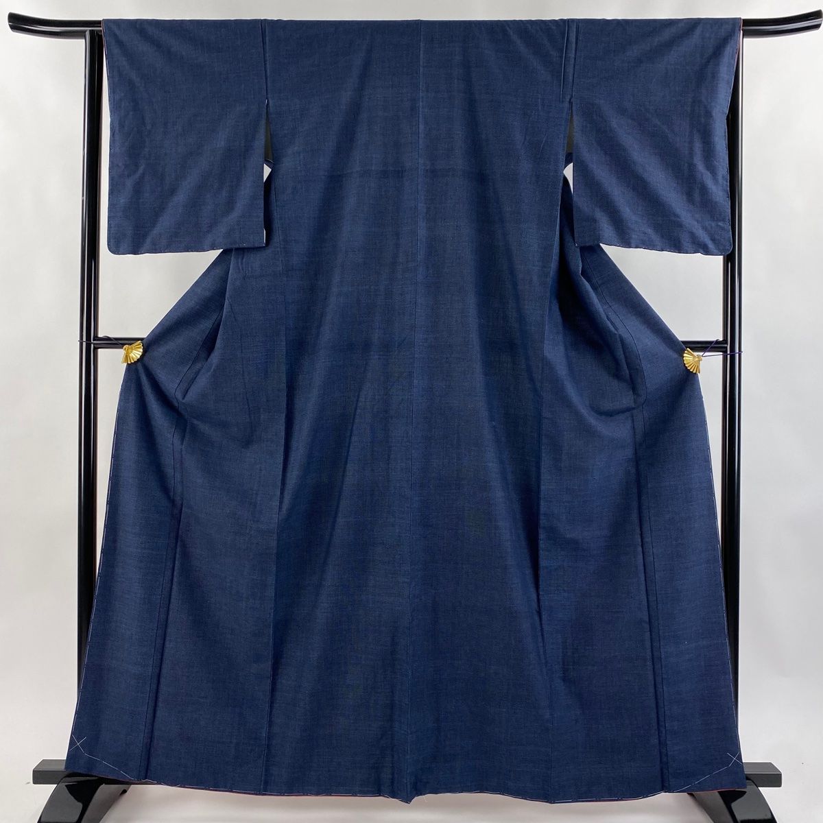 紬 身丈162.5cm 裄丈64.5cm M 袷 霞 紺色 正絹 秀品