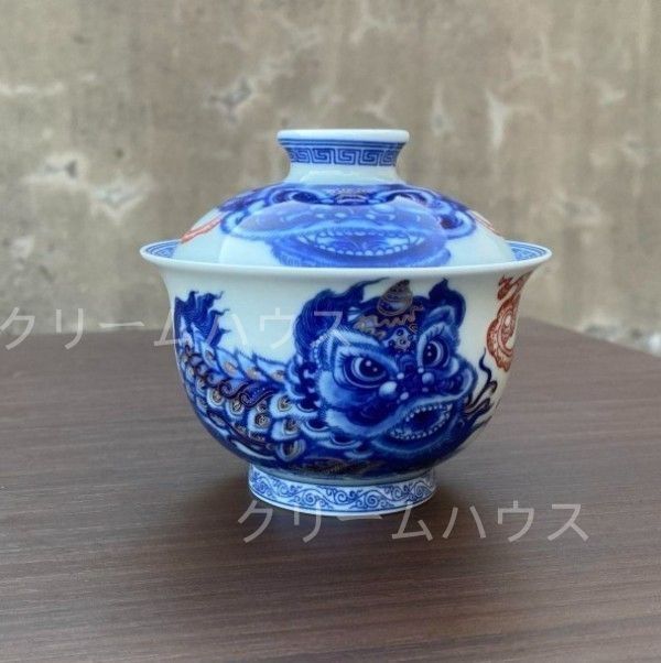 景徳鎮 青花釉里紅三才蓋碗 茶碗 煎茶器 未使用品 青花釉里紅祥龍三才蓋碗 中国茶器 景徳? 蓋付き茶器 飲茶食器
