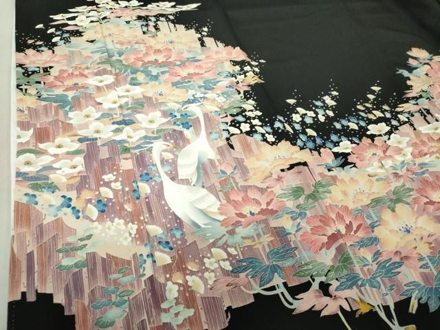 平和屋着物○本場加賀友禅作家 杉浦伸 黒留袖 立鶴 草花風景 正絹 逸品