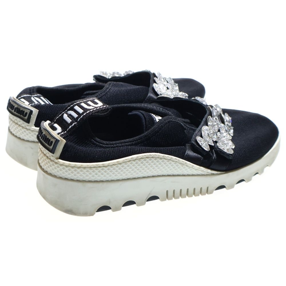  miumiu ミュウミュウ ビジュー装飾ベルト ニット ローカットシューズ スニーカー ブラック レディース スニーカー 靴