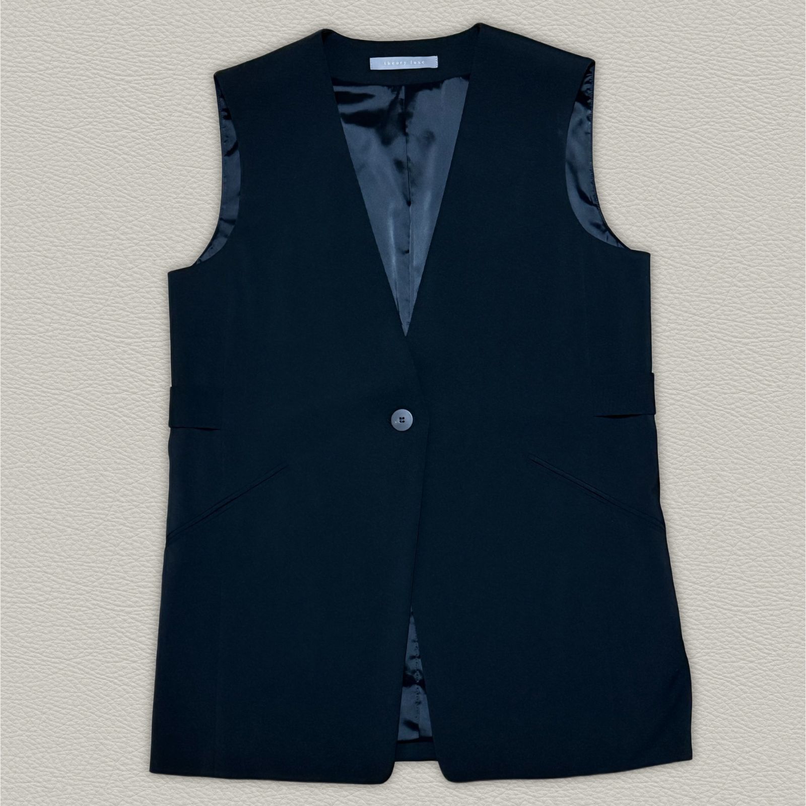 美品　Theory　23SS　リネン　ロングジレ　ベスト　ブラック　S Theory23SSジレ（ブラック）