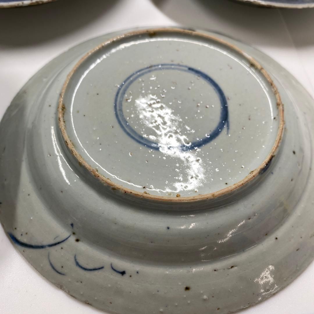 専用中国明時代 古染付中皿8枚 直径約16㎝ 東Y6-1205②タエチ