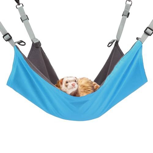 ブルー Mollemii フェレット ハンモック 大きい 猫 チンチラ 小動物 56×42 リバーシブル 夏冬両用 長さ調節可能 (ブルー)