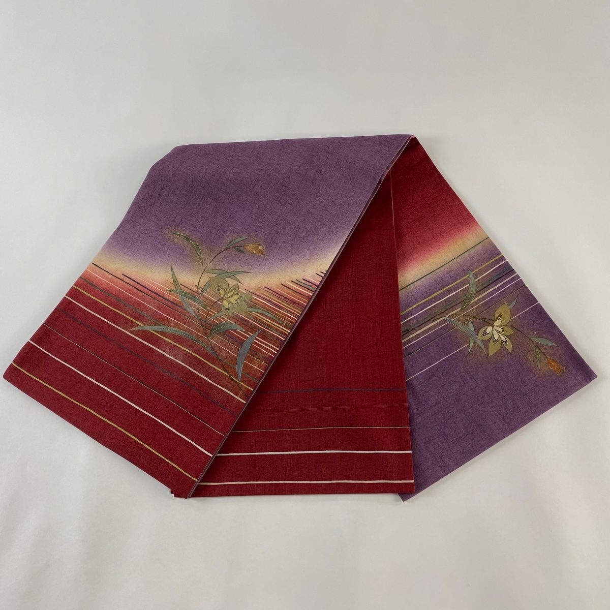 ［お太鼓柄］　袋帯　中古美品　紬　健勝苑　445cm O-407 袋帯 名品 草花 金銀糸 薄茶色 お太鼓柄 正絹 【中古】 - メルカリ