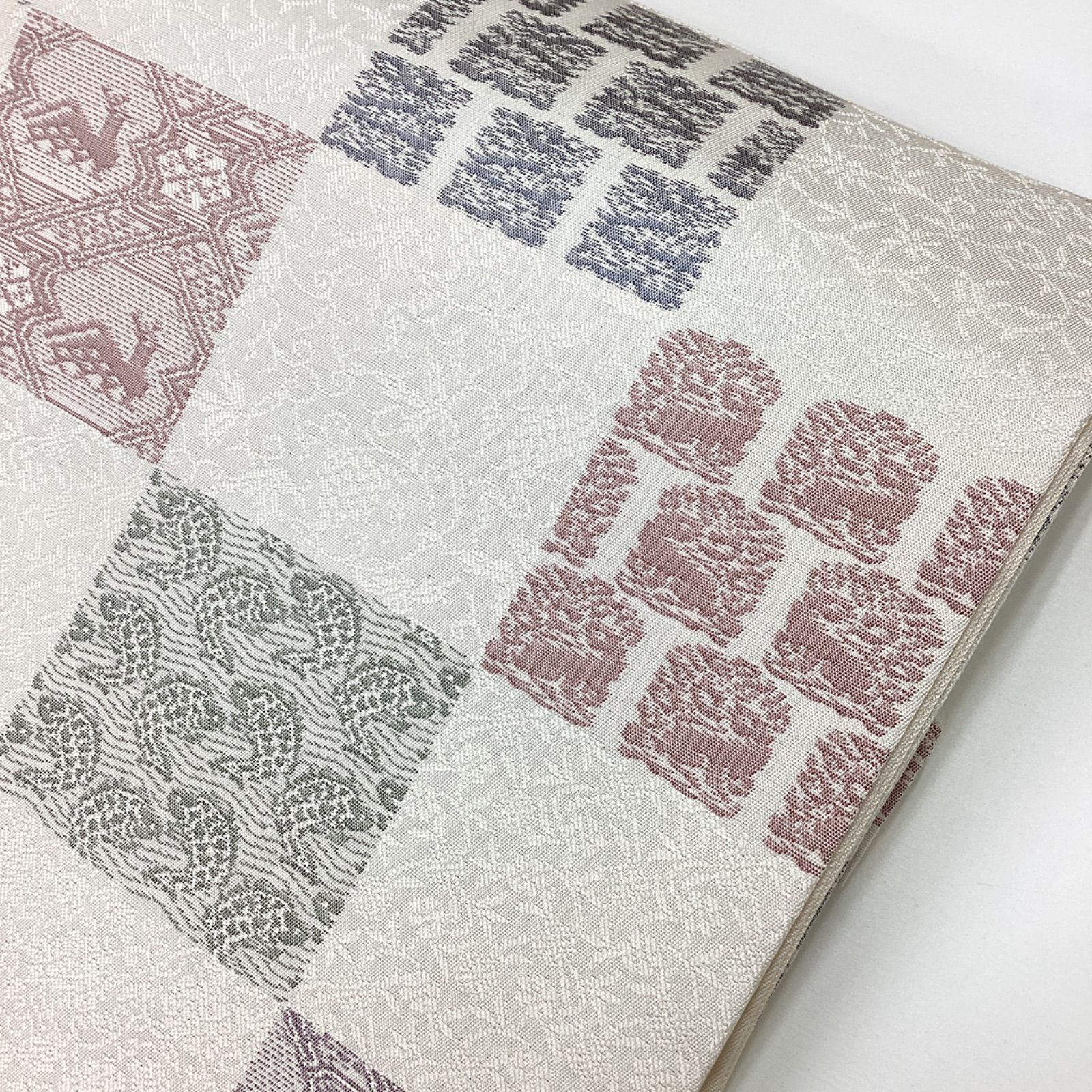 袋名古屋帯 美品 優品 夏帯 絽 斜め格子 縞 銀糸 黒 化繊 【中古】 8