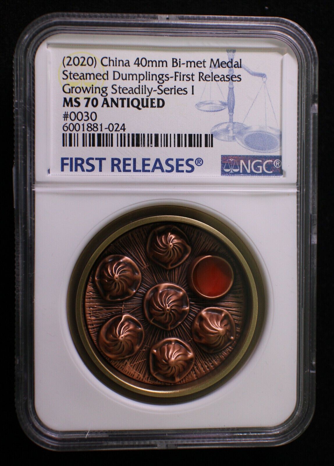 NGC MS70 2020 China 40mm Bi-Metallic Brass Copper Medal - Steamed Dumplings
