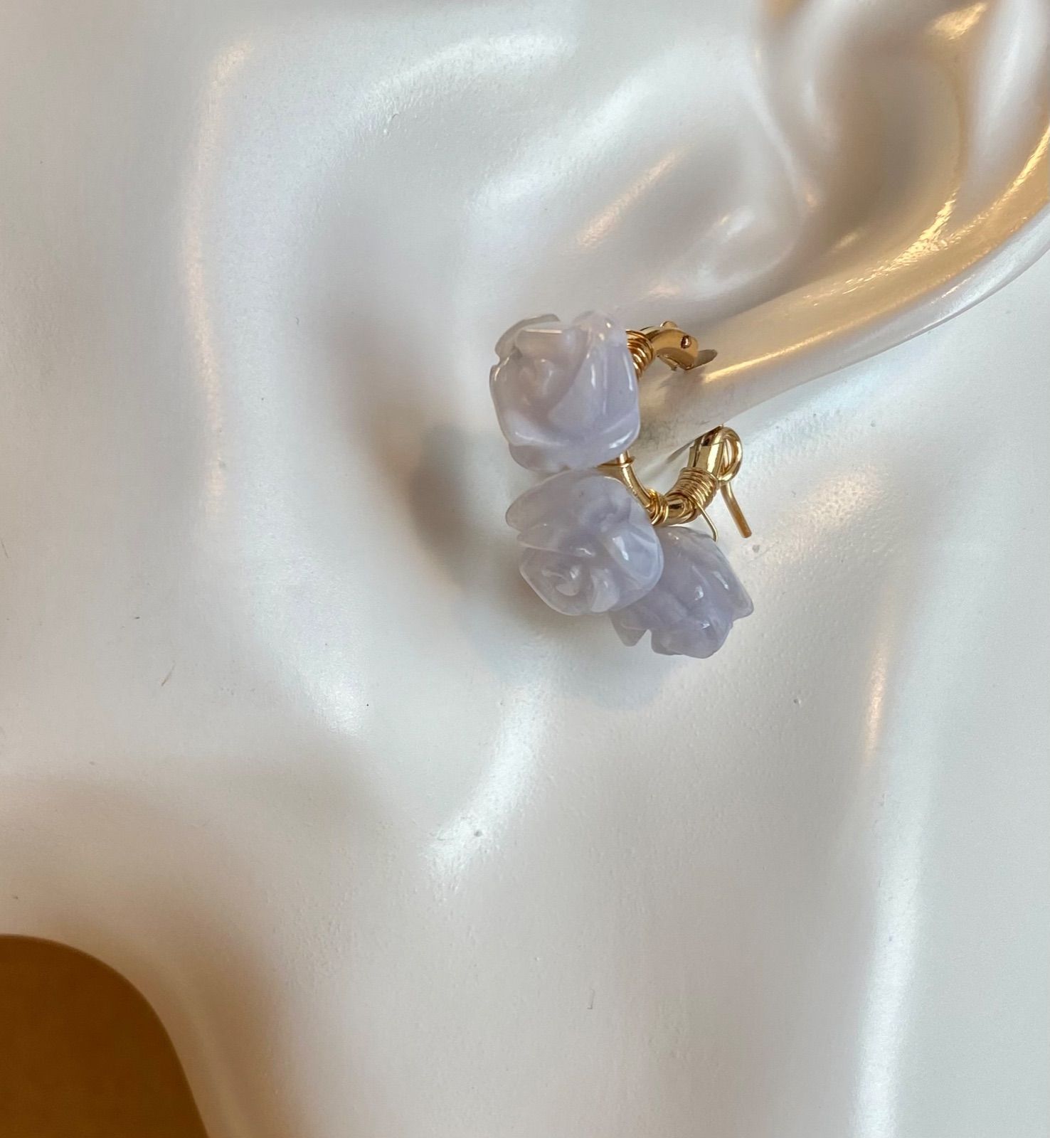 天然石 14kgf ブルーレース ローズ フープピアス アレルギー対応  